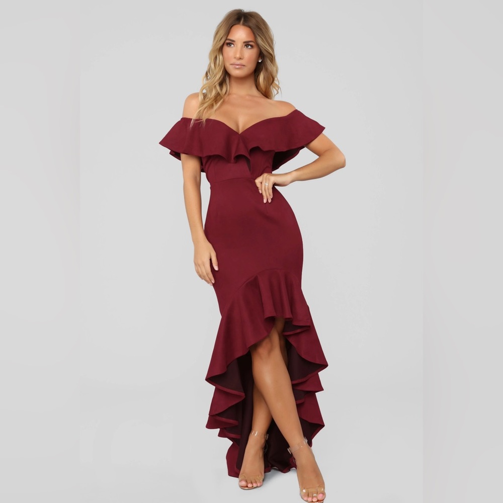 Fashion Nova La Flamenca Dress- Wine